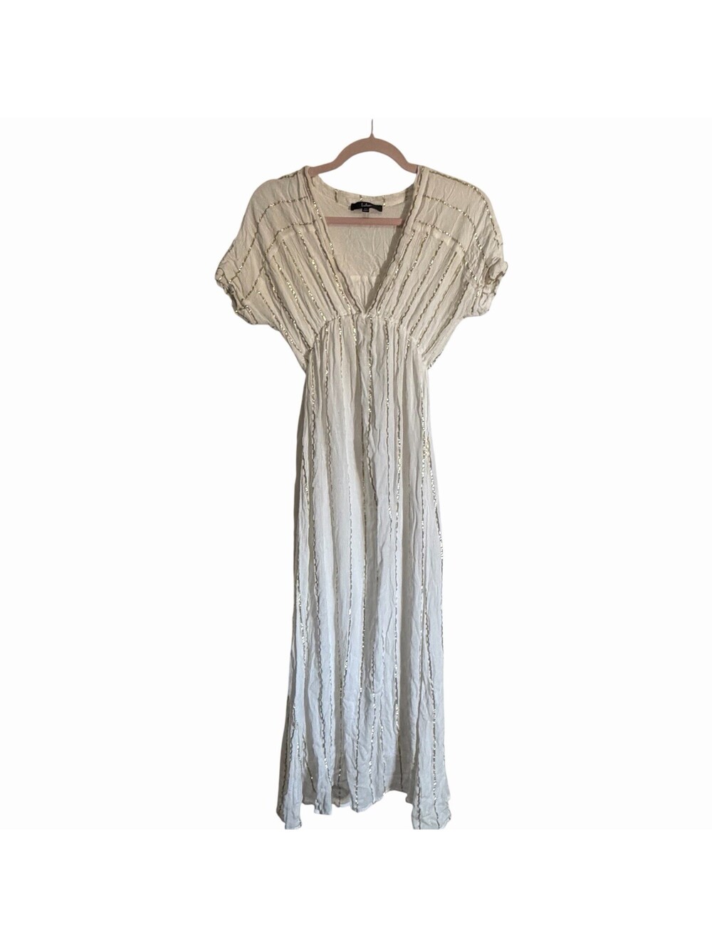 Lulus Goddess Vibes Ivory Gold Striped Dolman Sleeve Maxi Dress  XS